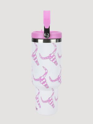 40 oz. Tumbler With Grip Handle in Pink/White