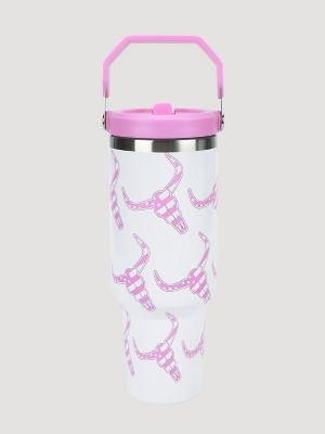 40 oz. Tumbler With Grip Handle in Pink/White