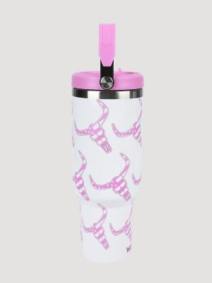40 oz. Tumbler With Grip Handle in Pink/White