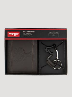 Mens Embossed Wallet & Horse Carabiner Set:Chocolate:One Size alternative view