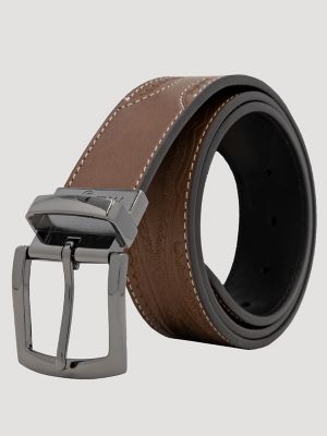 Men's Reversible Embossed Pattern Western Belt in Tan/Black alternative view 2