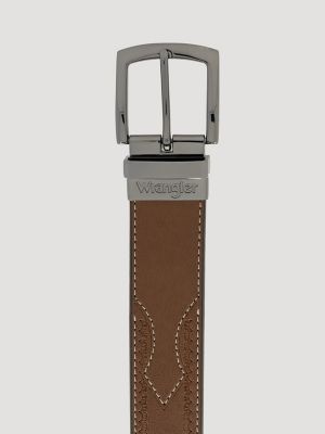 Men's Reversible Embossed Pattern Western Belt in Tan/Black alternative view 3