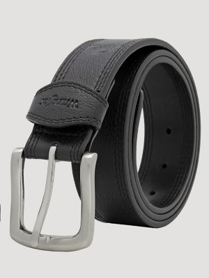 Men's Triple Stitch Bison Leather Belt in Black alternative view