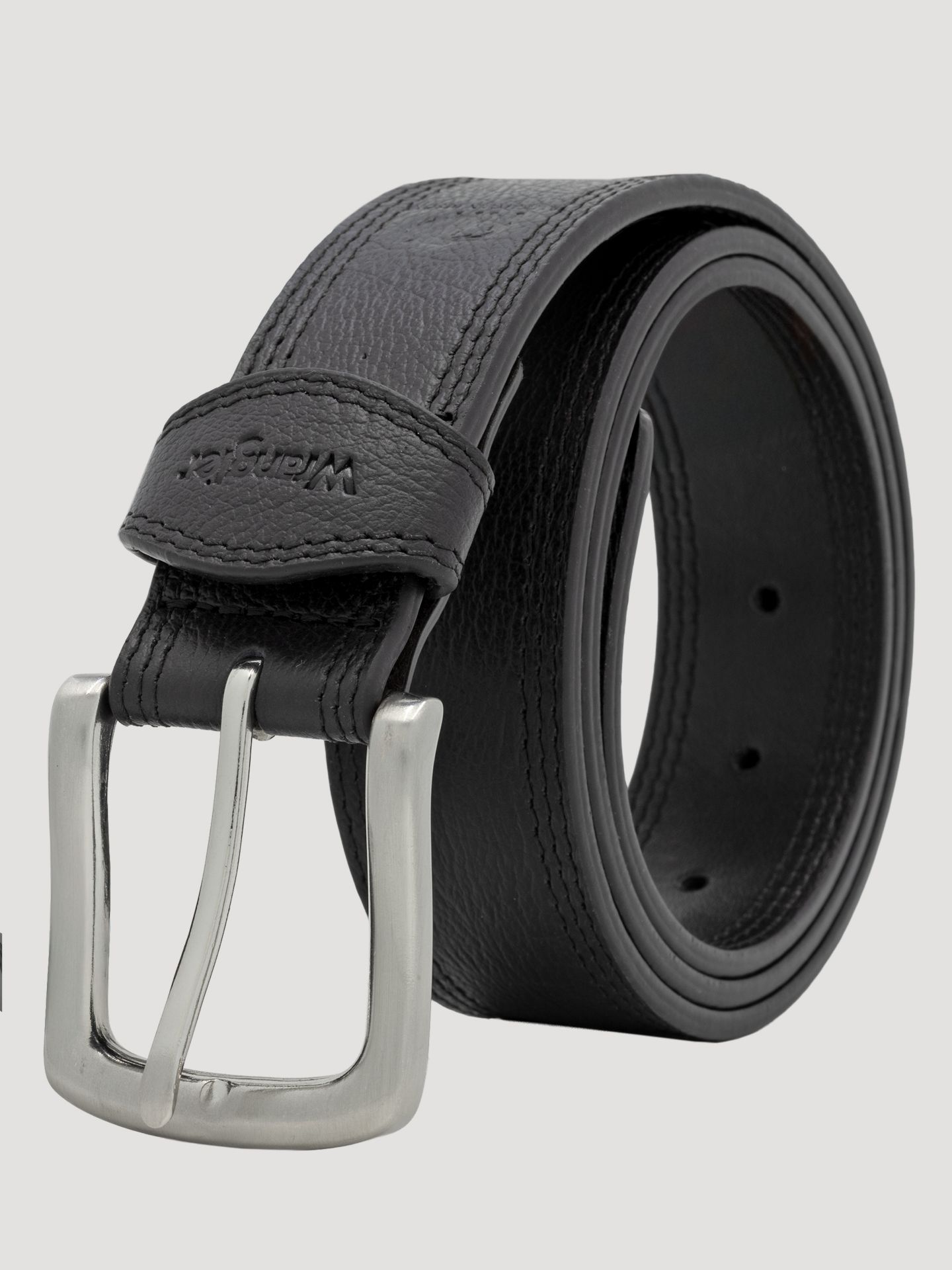 Мужской ремень Wrangler Triple Stitch Bison Leather, цвет: Чёрный — фото 2