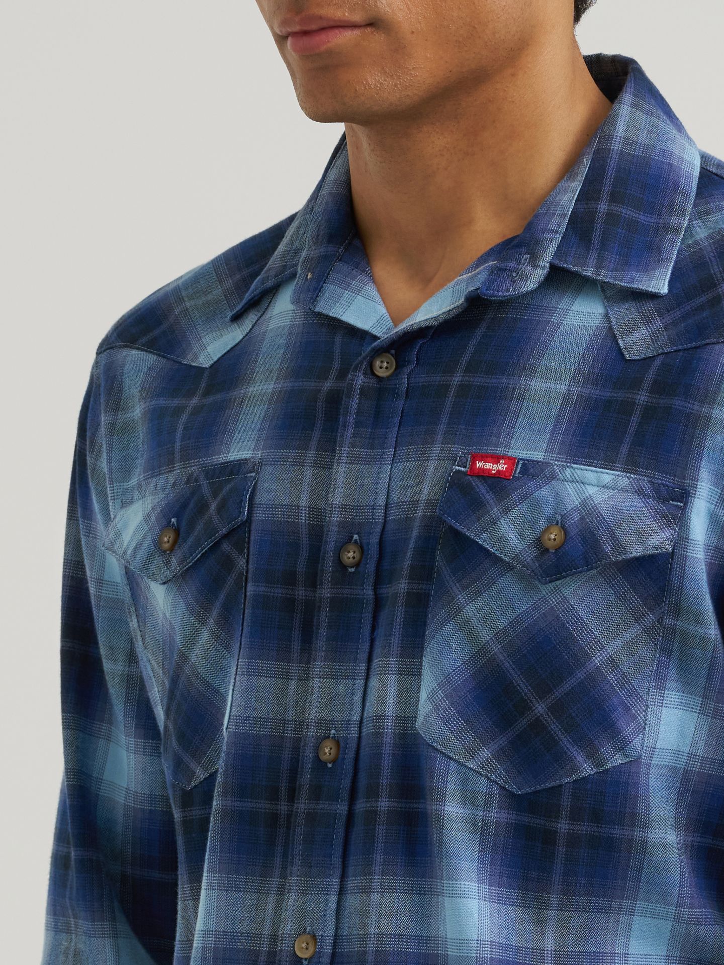 Мужская рубашка Wrangler Slim Fit Plaid, цвет: Синий, вариант 1 — фото 4