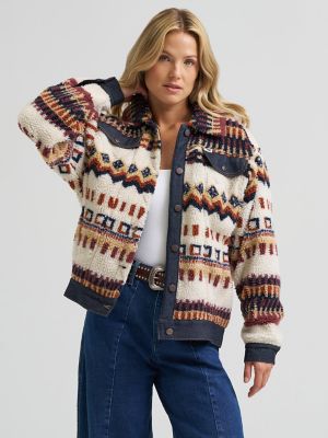 Women&rsquo;s Denim Sherpa Fair Isle Jacket