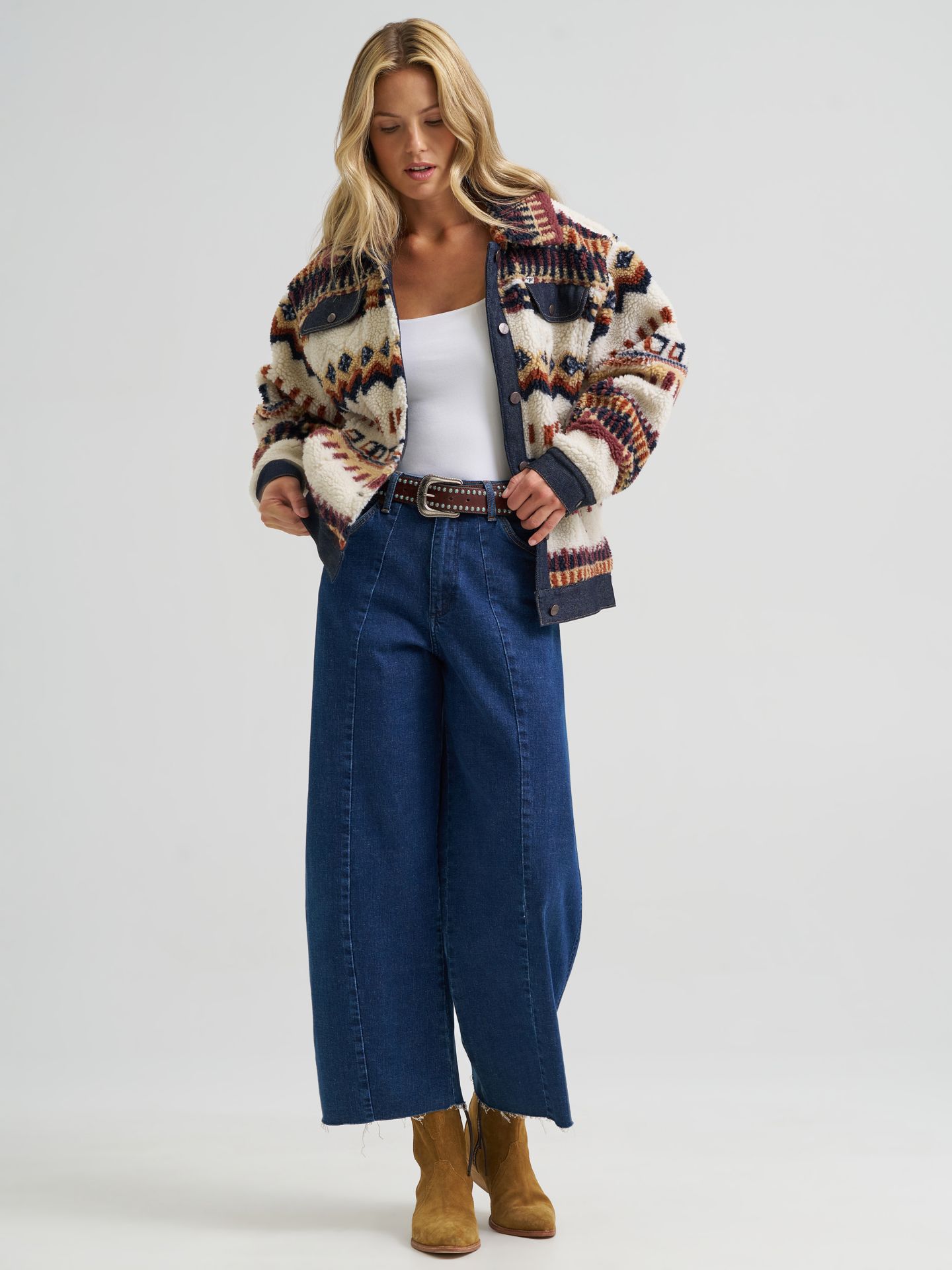 Женская куртка Wrangler Denim Sherpa Fair Isle, цвет: Кремовый — фото 3
