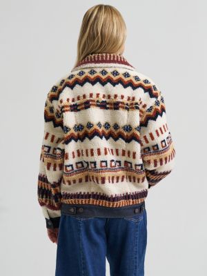 Women&rsquo;s Denim Sherpa Fair Isle Jacket
