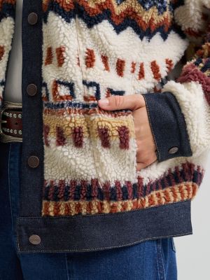 Women&rsquo;s Denim Sherpa Fair Isle Jacket