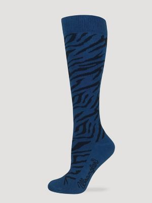 Womens Zebra Knee High Socks 3 Pack:Blue/Grey/Brown:One Size alternative view