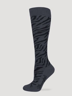 Womens Zebra Knee High Socks 3 Pack:Blue/Grey/Brown:One Size alternative view 2