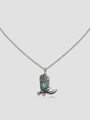 Silver Boot Pendant Necklace with Earring Set