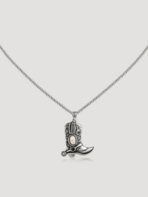 Silver Boot Pendant Necklace with Earring Set