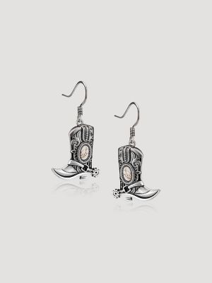 Silver Boot Pendant Necklace with Earring Set