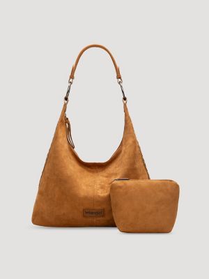 Suede Boho Bag with Cosmetic Case:Brown:One Size main view