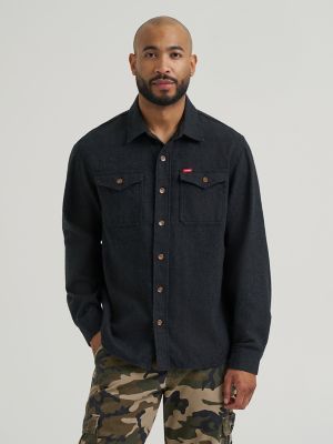 Men's Blanket Flannel Overshirt in Jet Black Heather