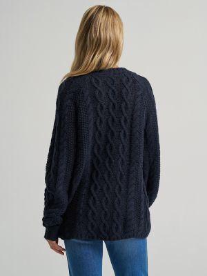 Women's Oversized V-Neck Cable Sweater