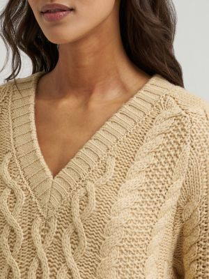 Women's Oversized V-Neck Cable Sweater | NEW | Wrangler®