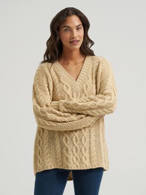 Women's Oversized V-Neck Cable Sweater | NEW | Wrangler®