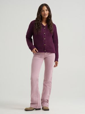 Women's Chunky Knit Cardigan in Potent Purple