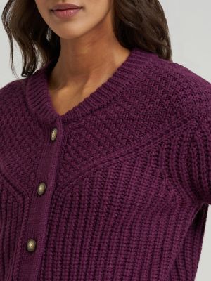 Women's Chunky Knit Cardigan in Potent Purple