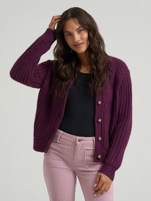 Women's Chunky Knit Cardigan in Potent Purple