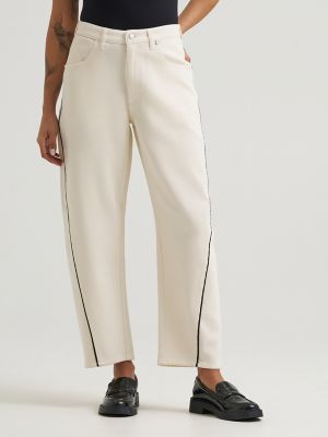Women's Twill Piped Barrel Jean in Egret alternative view