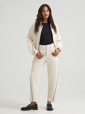 Women's Twill Piped Barrel Jean in Egret