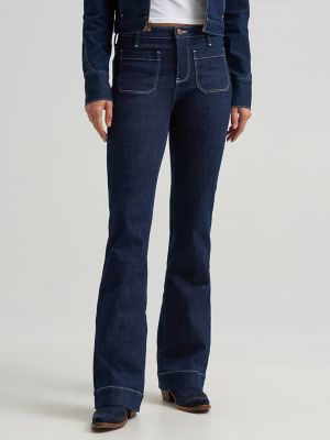 Women's Patch Pocket Rainbow Flare Jean in Dark Orbit alternative view 4