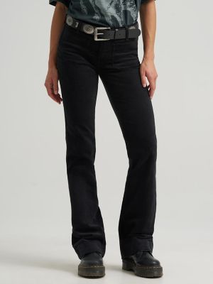 Women's Patch Pocket Corduroy Rainbow Flare Jean in Jet Black
