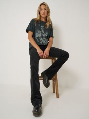 Women's Patch Pocket Corduroy Rainbow Flare Jean in Jet Black
