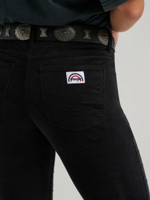 Women's Patch Pocket Corduroy Rainbow Flare Jean in Jet Black