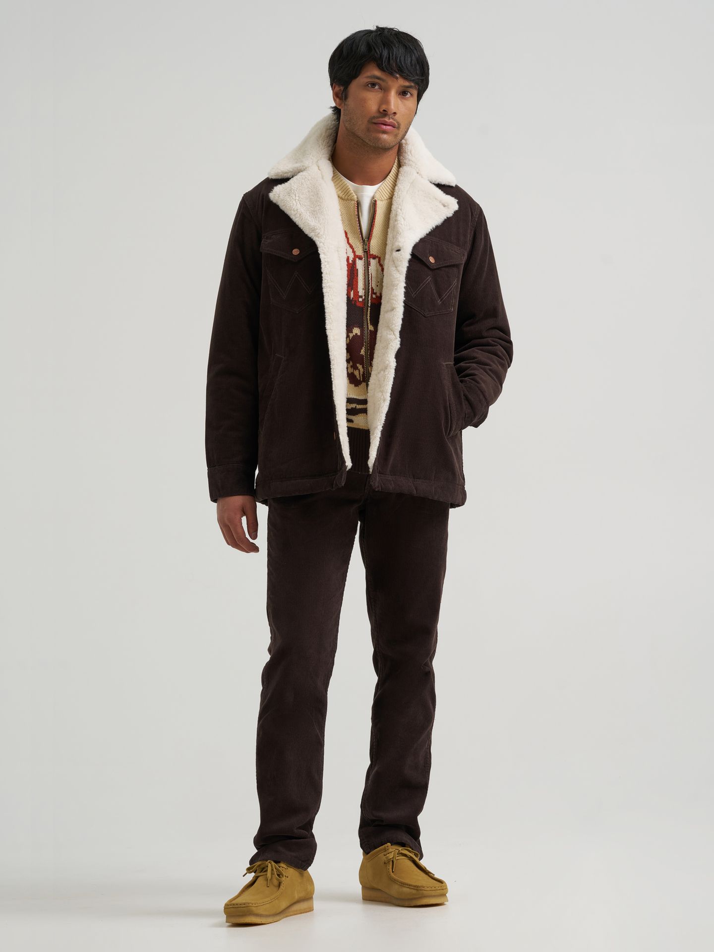Мужская куртка Wrangler Sherpa Lined Range Corduroy, цвет: Шоколадный — фото 3