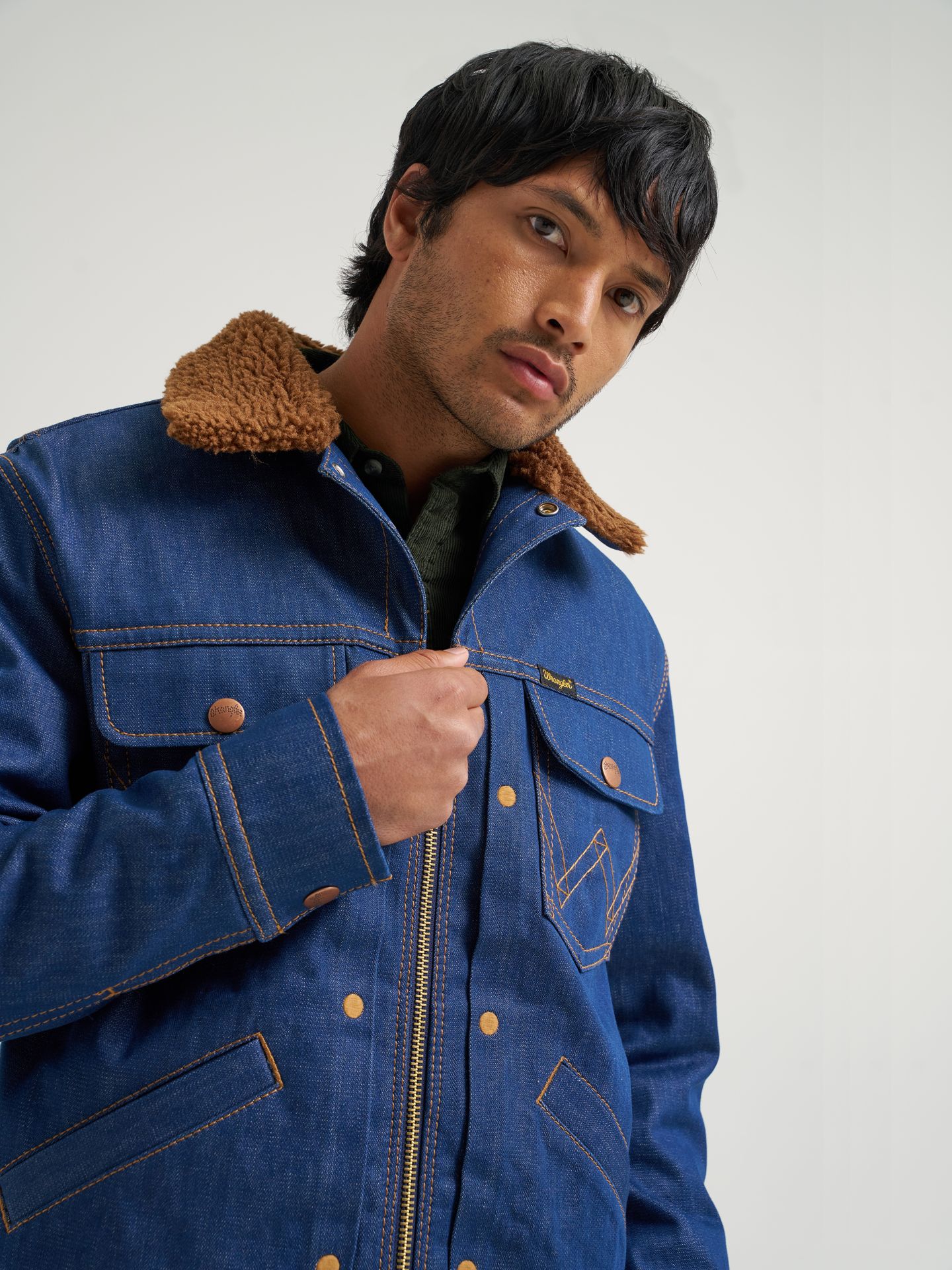 Мужские куртки Super Wrangler Sherpa Collar Denim, цвет: Super Raw — фото 4