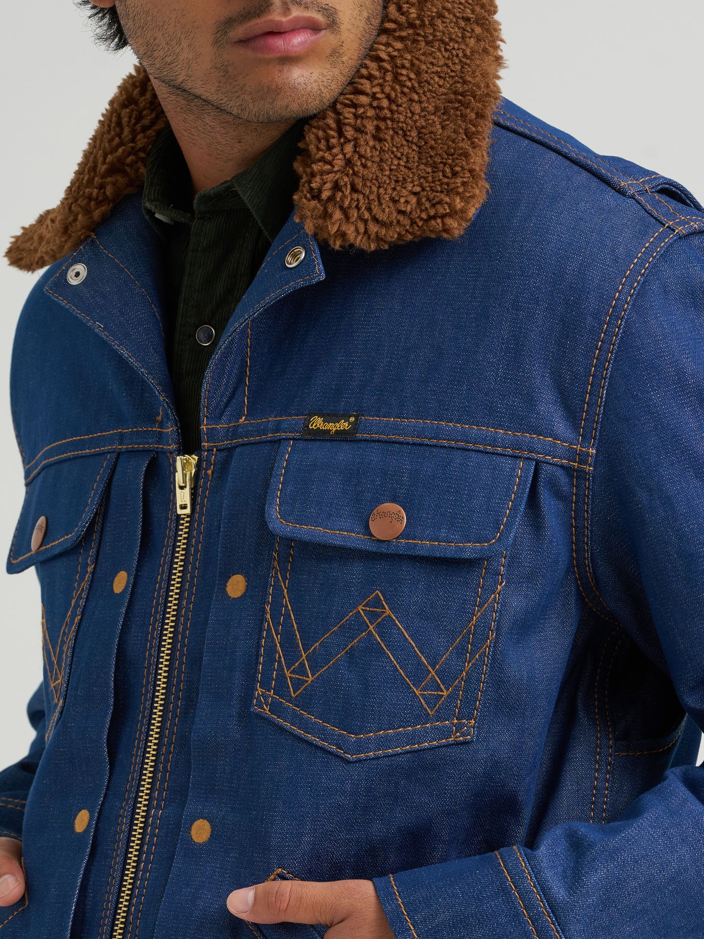 Мужские куртки Super Wrangler Sherpa Collar Denim, цвет: Super Raw — фото 6