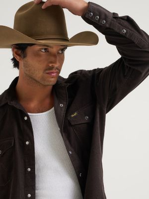Men's Corduroy Snap Front Western Shirt in Chocolate Torte