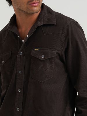 Men's Corduroy Snap Front Western Shirt in Chocolate Torte