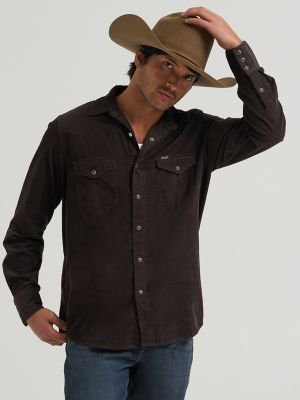 Men's Corduroy Snap Front Western Shirt in Chocolate Torte
