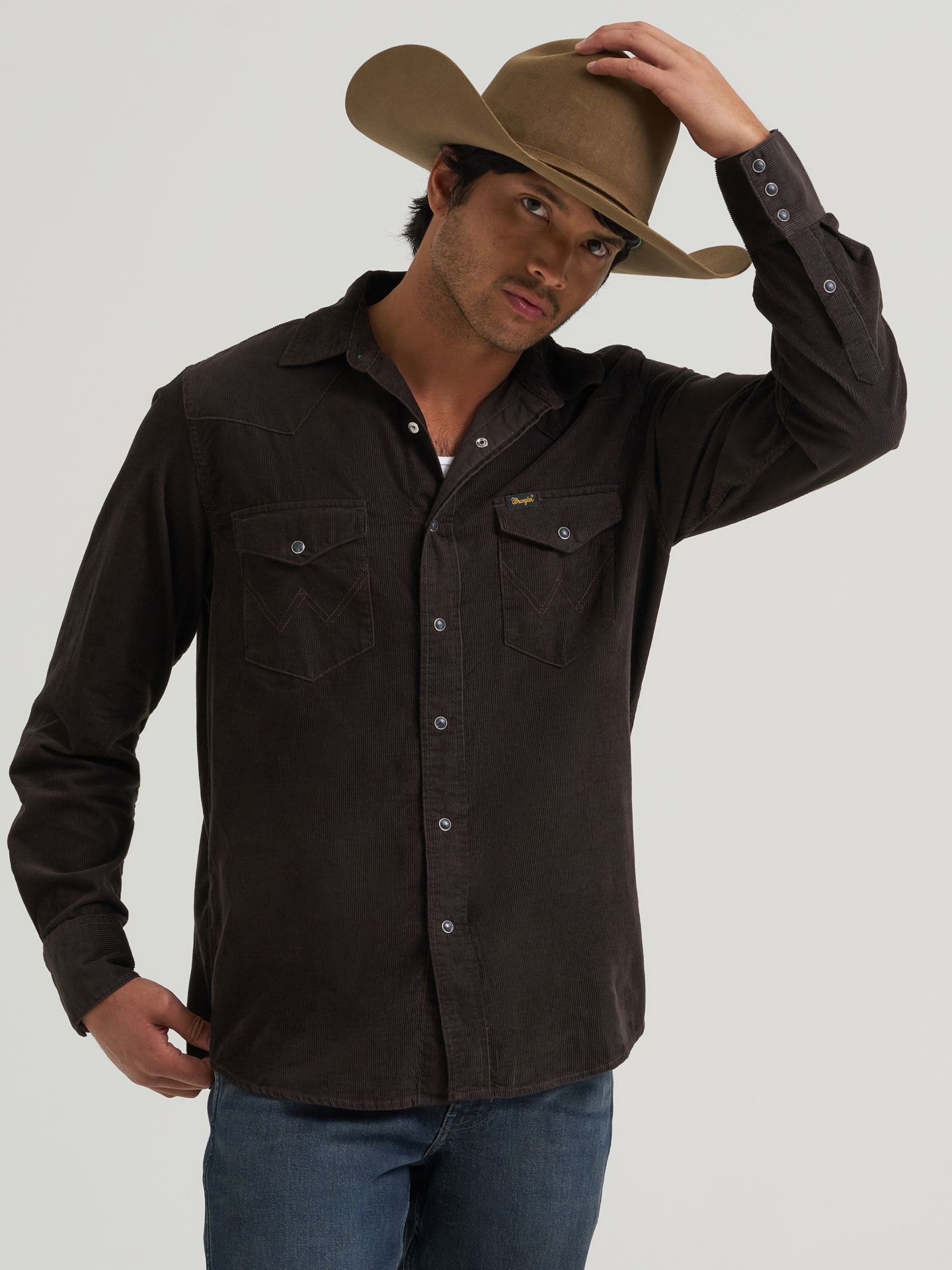 Мужская рубашка Wrangler Corduroy Snap Front Western, цвет: Шоколадный — фото 1