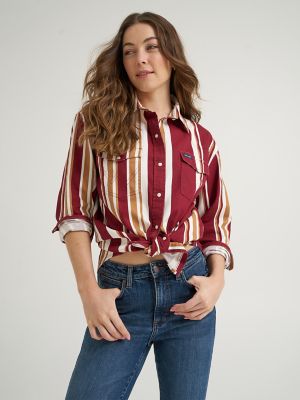 Women's Wrangler Brushpopper Boyfriend Western Snap Shirt in Wine
