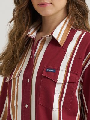 Women's Wrangler Brushpopper Boyfriend Western Snap Shirt in Wine
