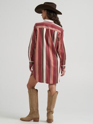 Women's Wrangler Brushpopper Stripe Western Snap Shirt Dress in Rose alternative view 2