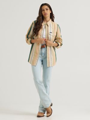 Women's Brushpopper Stripe Iconic Wrestern Snap Shirt in Sunbaked