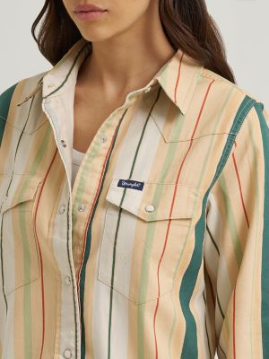 Women's Brushpopper Stripe Iconic Wrestern Snap Shirt in Sunbaked