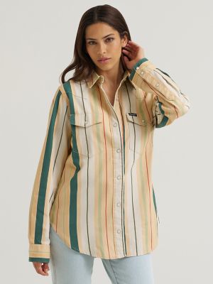 Women's Brushpopper Stripe Iconic Wrestern Snap Shirt in Sunbaked
