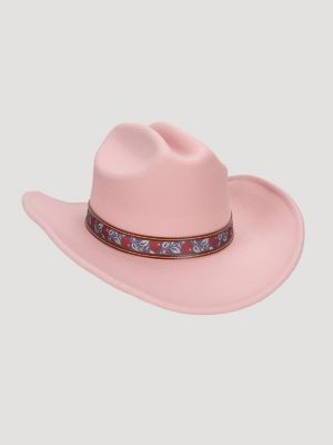Women's Floral Trim Faux Wool Cowboy Hat in pink