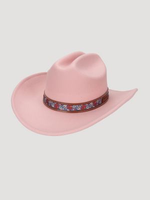 Women's Floral Trim Faux Wool Cowboy Hat in pink