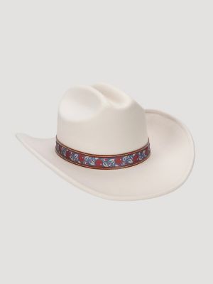 Women's Floral Trim Faux Wool Cowboy Hat