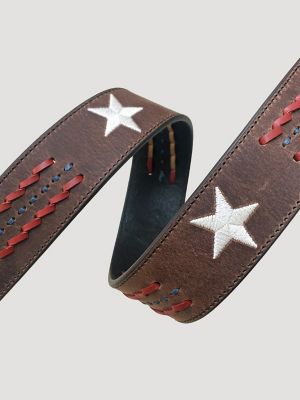 Women's Star Embroidered Leather Belt in Brown alternative view 2