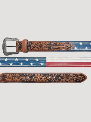 Men's Star Embossed Leather Belt in Brown alternative view